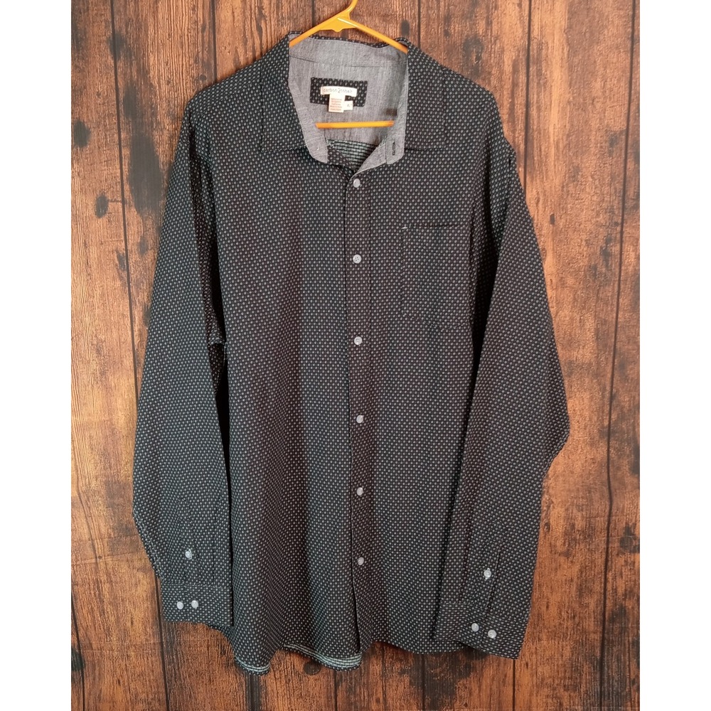 Carbon 2 Cobalt Mens XLT Black Teal Geometric Button Down Shirt 133905 Cotton